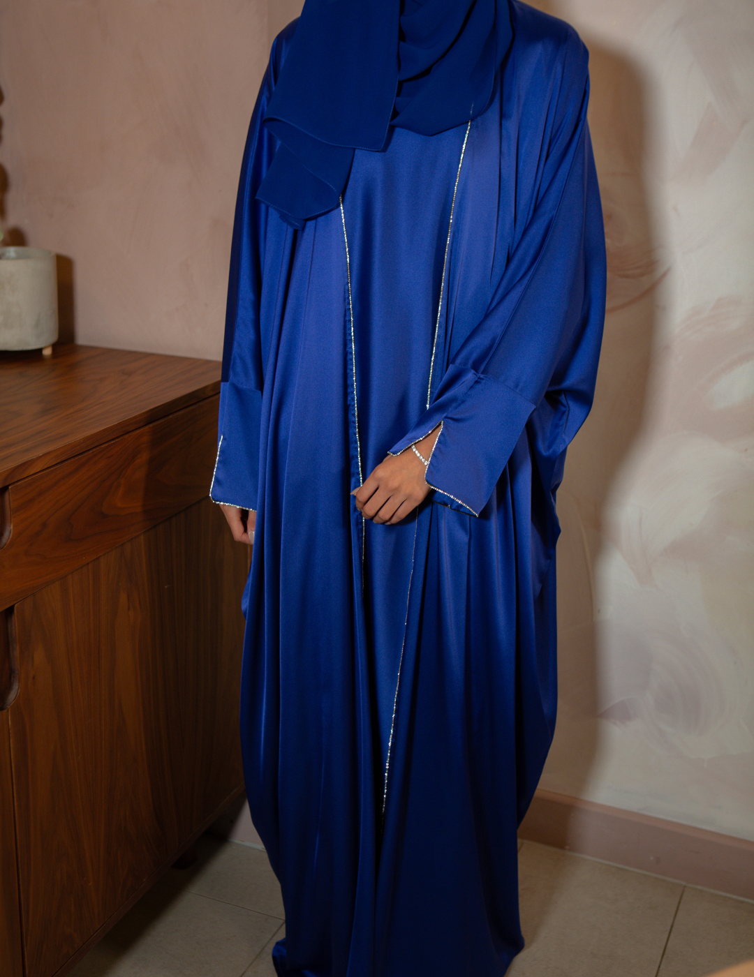 Blue Soft Satin Abaya