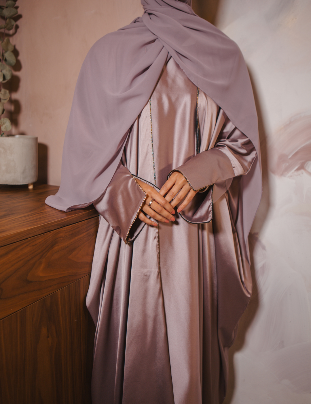 Taupe Soft Satin Abaya